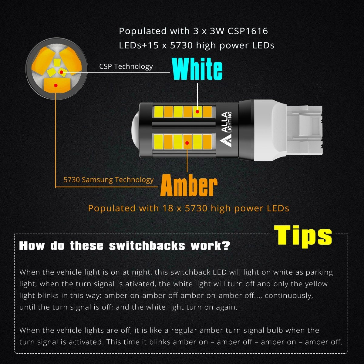 4157 3157 Switchback LED Bulbs, Dual Color Turn Signal Lights -Alla Lighting