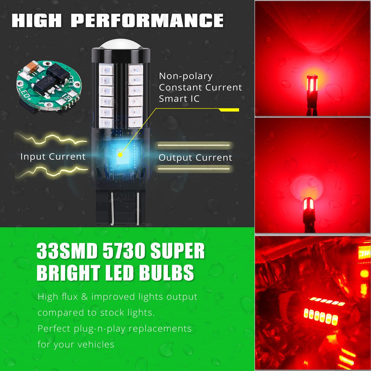7443 LED Strobe Brake Lights Flashing Stop Lamps | Dual Filament -Alla Lighting